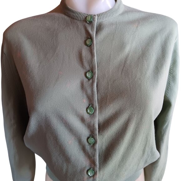 Vintage Women's Large Cardigan Sweater 1960's Avocado Green Distressed Shabby - Picture 1 of 7
